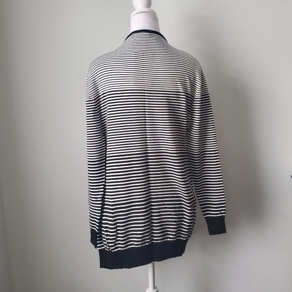 ZARA Premium Knit Drapey Cardigan Open Front Sweater Black White Stripes Winter - Picture 6 of 9